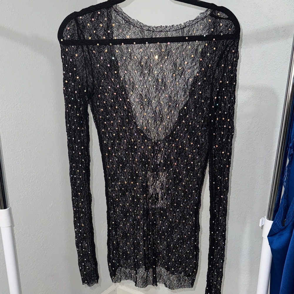 Zara Black Sheer Midi Dress with Sparkling Accents